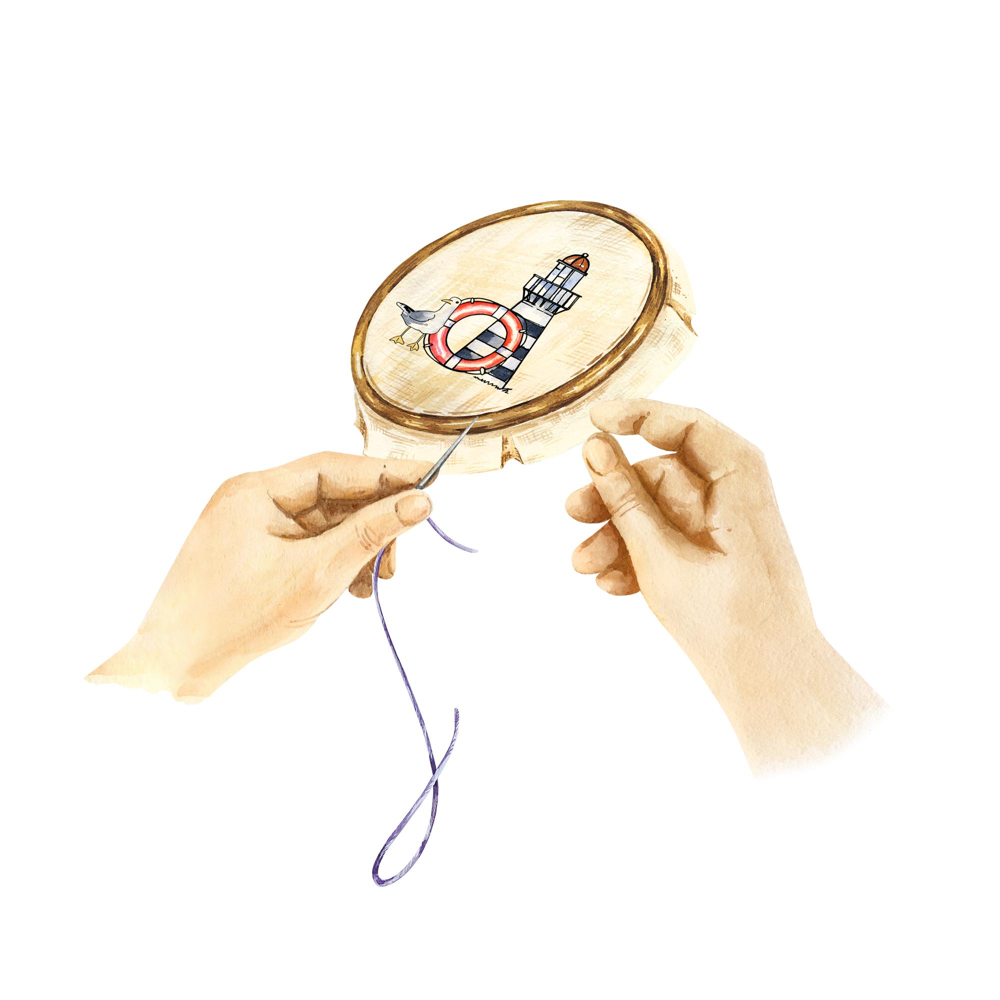 workshop hands embroidering monogram