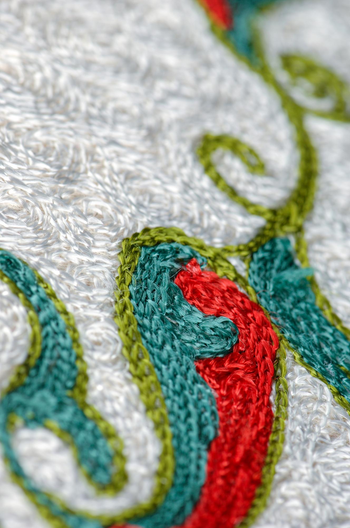 close-up embroidered threads on fabric